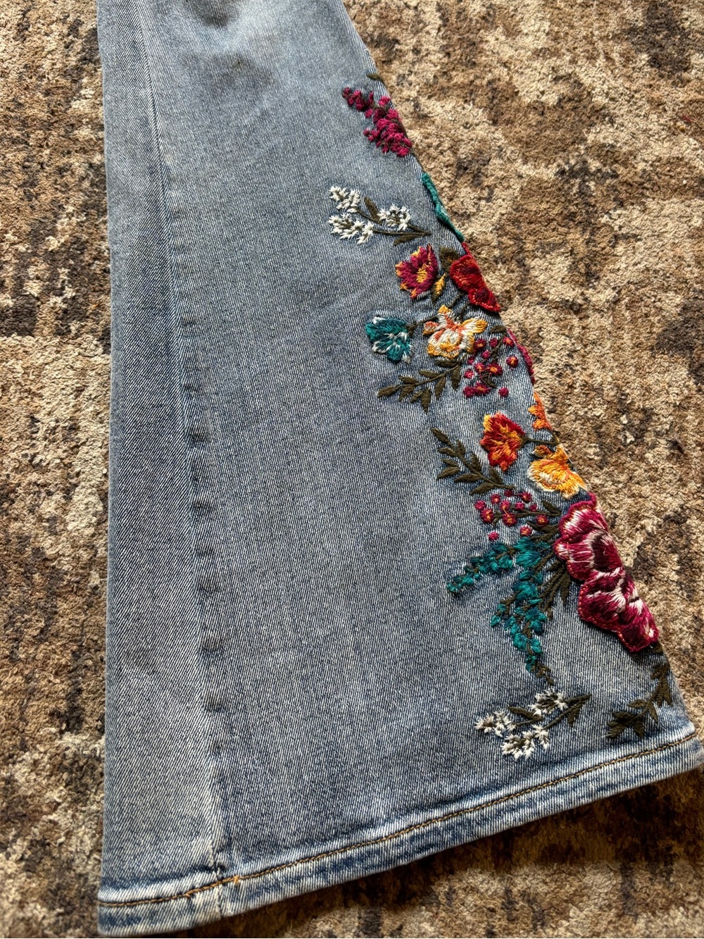 Driftwood X Free People Farrah 24x34 Embroidered Floral Flare Denim Pants - Picture 7 of 11